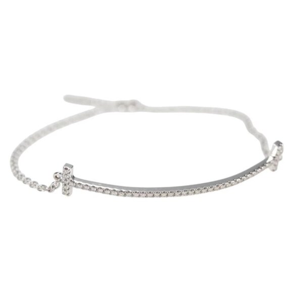TIFFANY&Co. T Smile White Gold Bracelet K18 Gold 750 Silver Auth 128894M - Picture 1 of 7